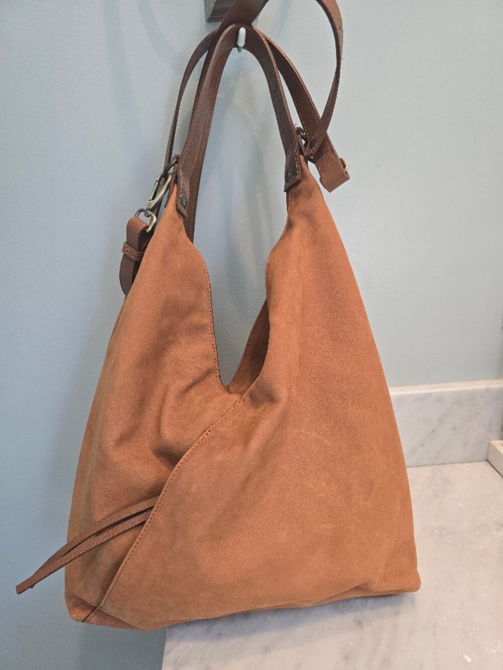 New without Tags Sundance Hobo Brown Suede Shoulder Bag, Made in Italy